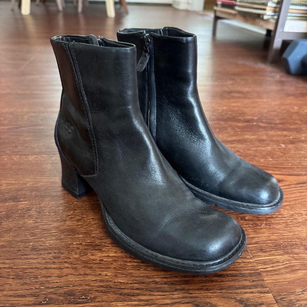 Timberland leather heeled lug sole boots